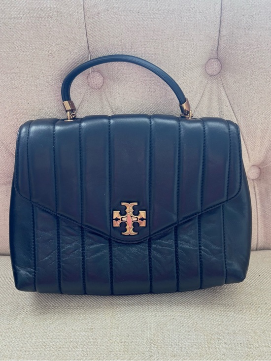Tory Burch Handbags - Tory Burch Kira Small Black Leather Single Top Handle Quilted Satchel Handbag